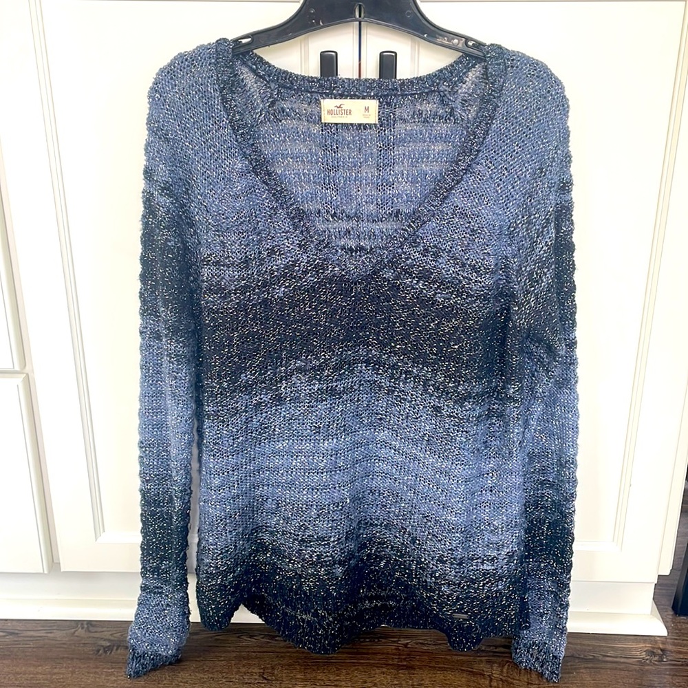 Hollister blue with silver v neck sweater Medium